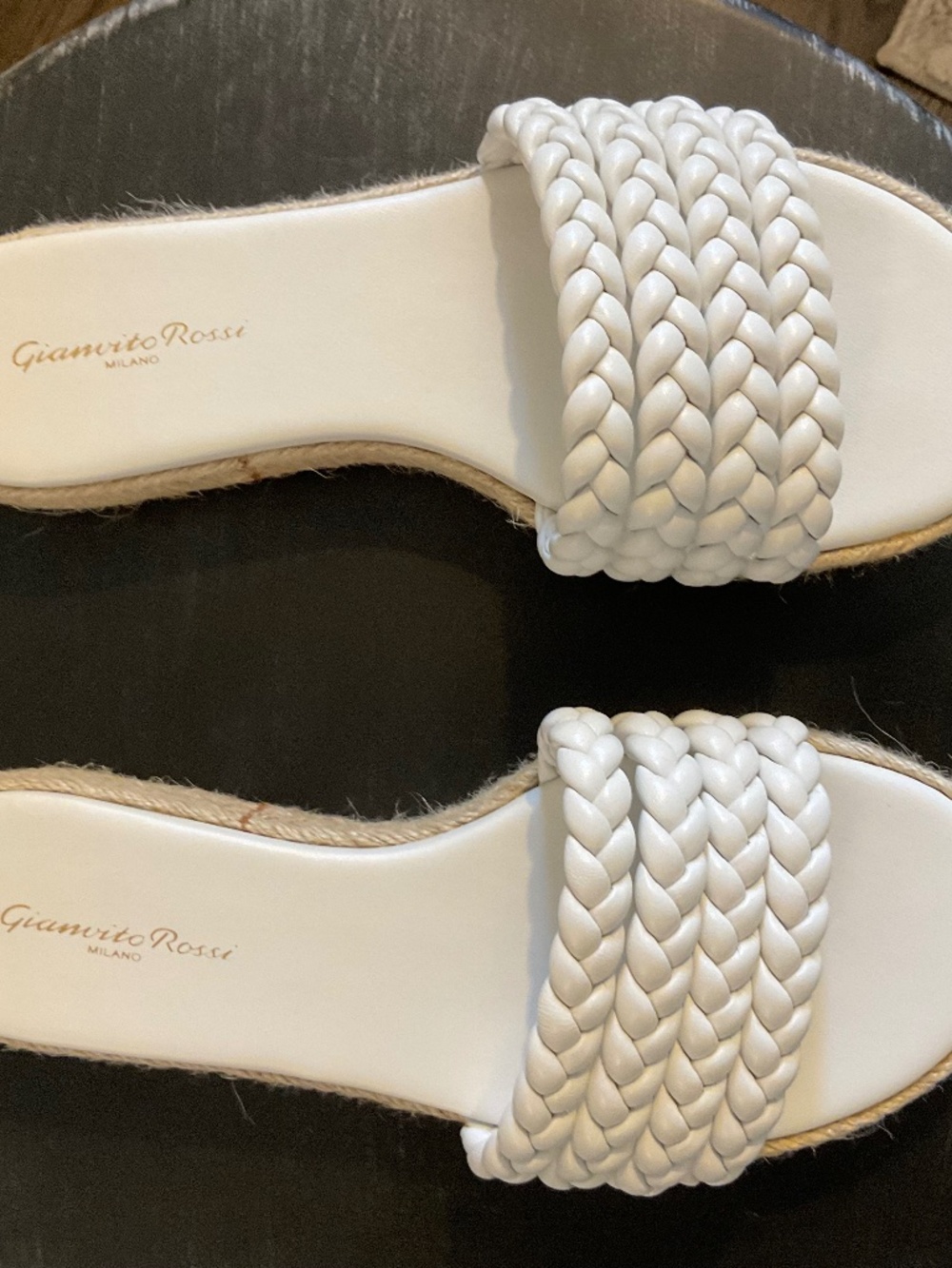 Gianvito Rossi White Leather Espadrille Slides